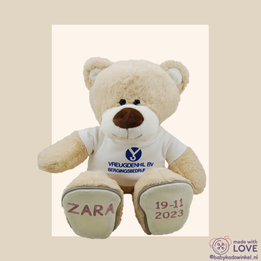 Knuffel Beer Boris logo Vreugdenhil Zara