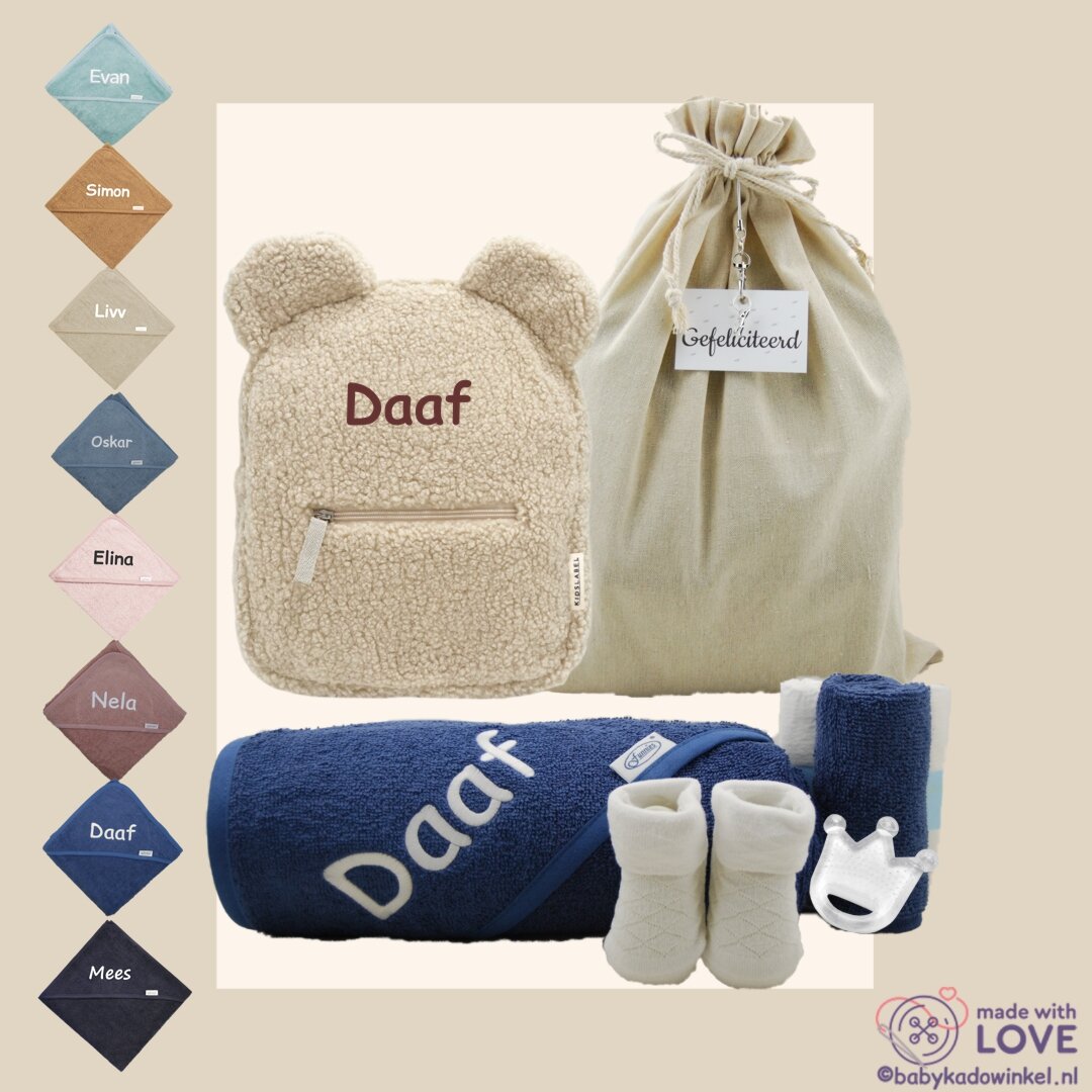 Rugtas Teddy Naturel Kraamcadeau met naam