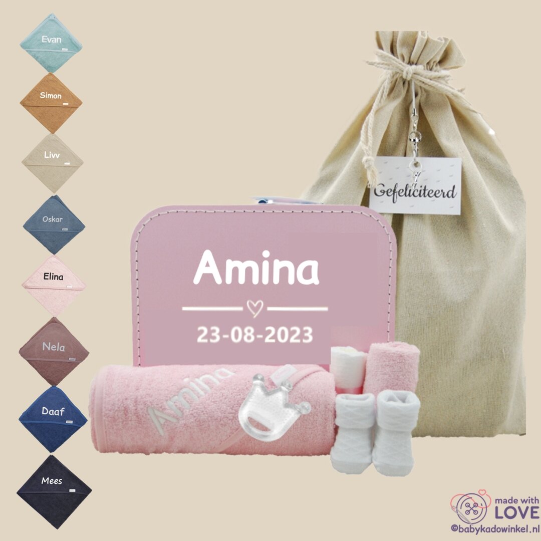 Babykoffertje babyroze Kraamcadeau met naam