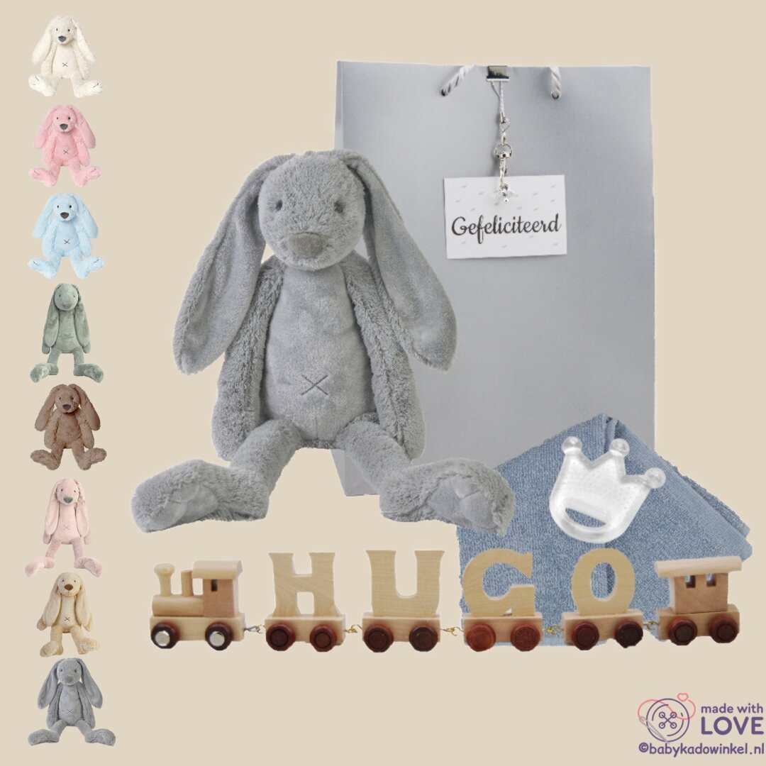 Houten naamtreintje Kraamcadeau Knuffel Rabbit Richie