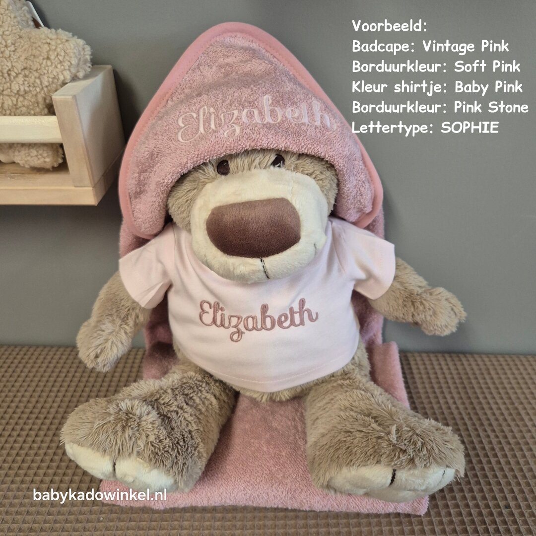 Knuffel Beer Bella met badcape met naam