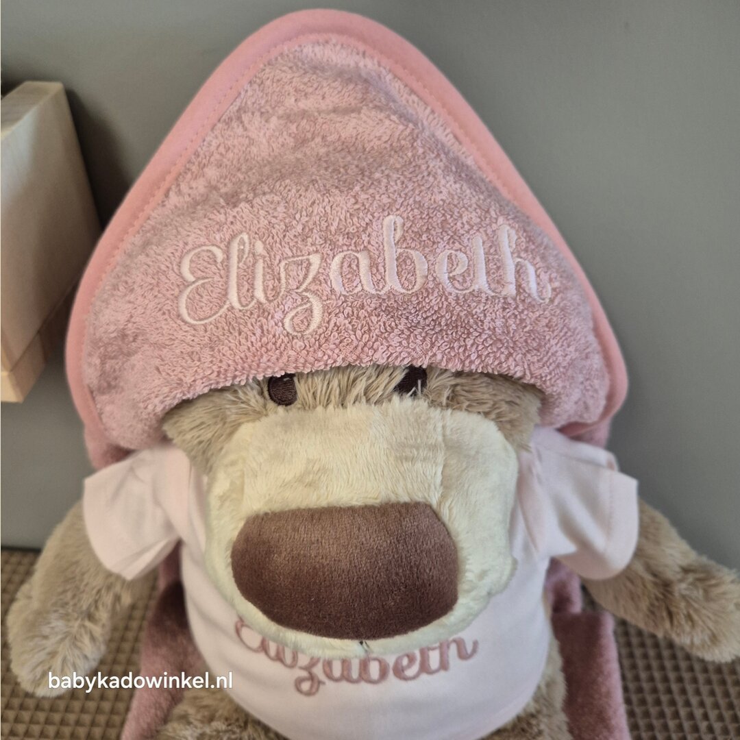 Knuffel Beer Bella met badcape met naam