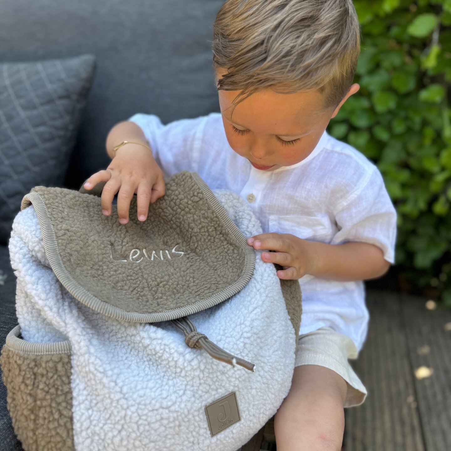 Rugtas Babycadeauset Jollein Colourblock Naturel met naam
