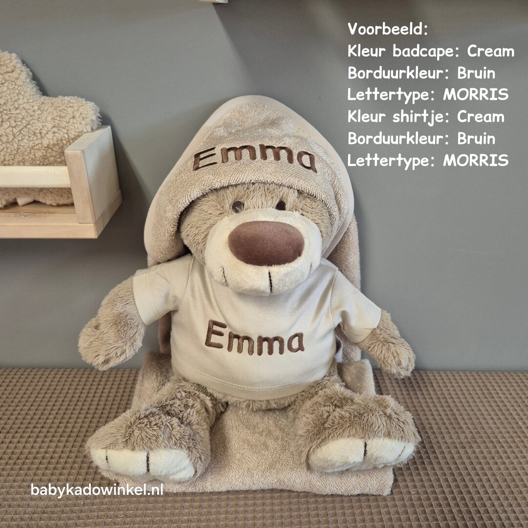 Knuffel Beer Bella met badcape met naam