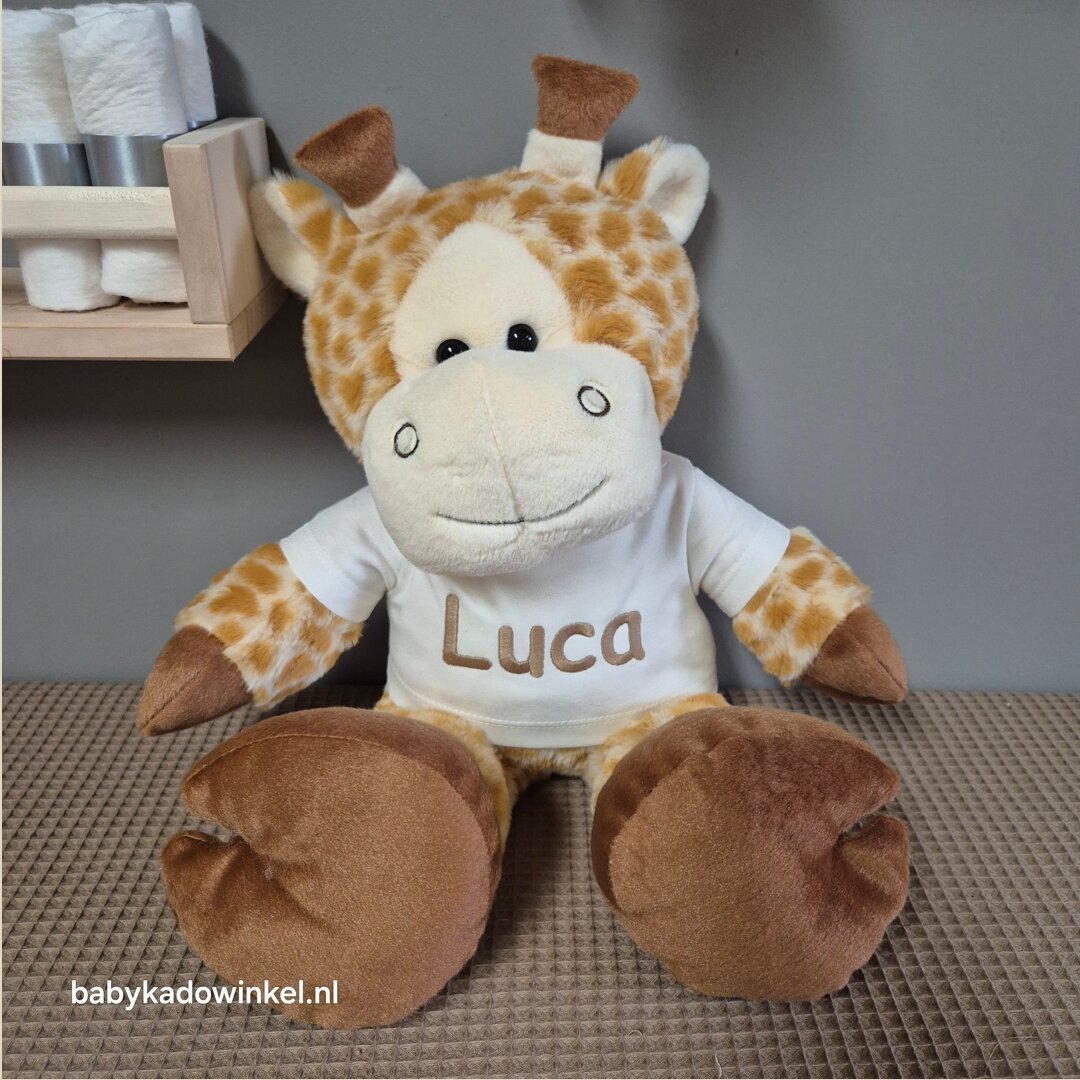 Knuffel Giraf 45 cm met naam op shirtje