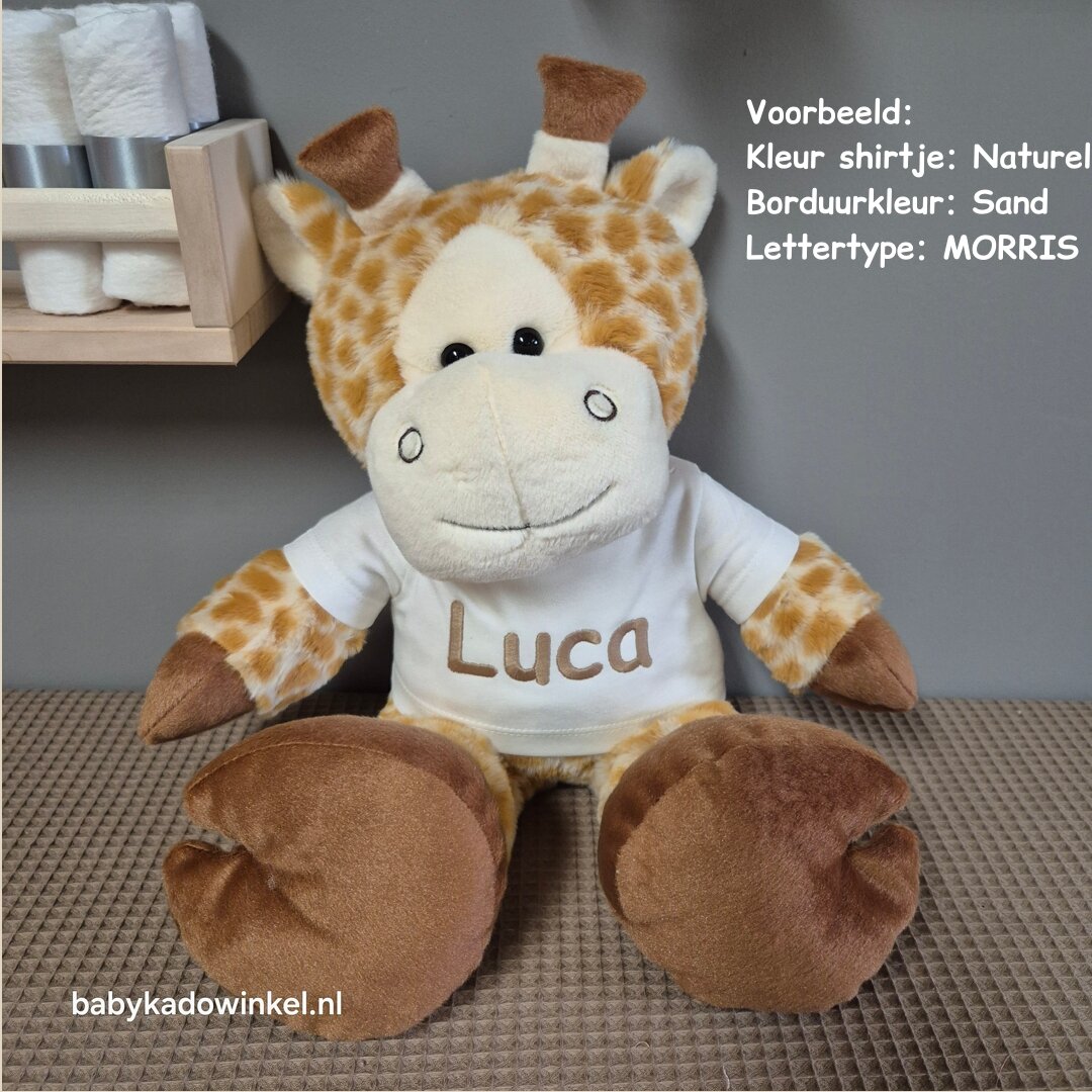 Knuffel Giraf 45 cm met naam op shirtje