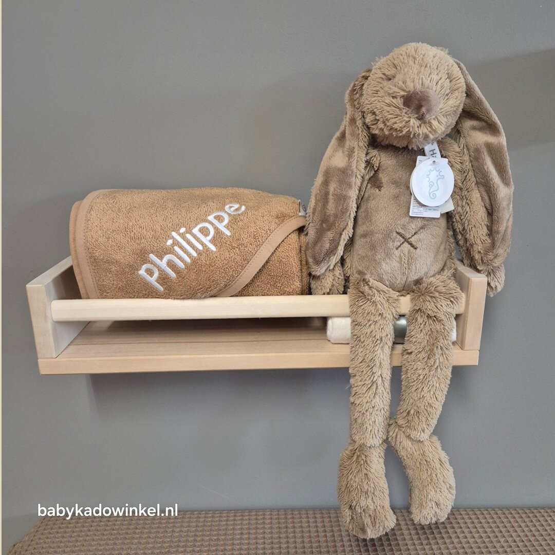 Badcape of Badjas met naam en knuffel Rabbit Richie