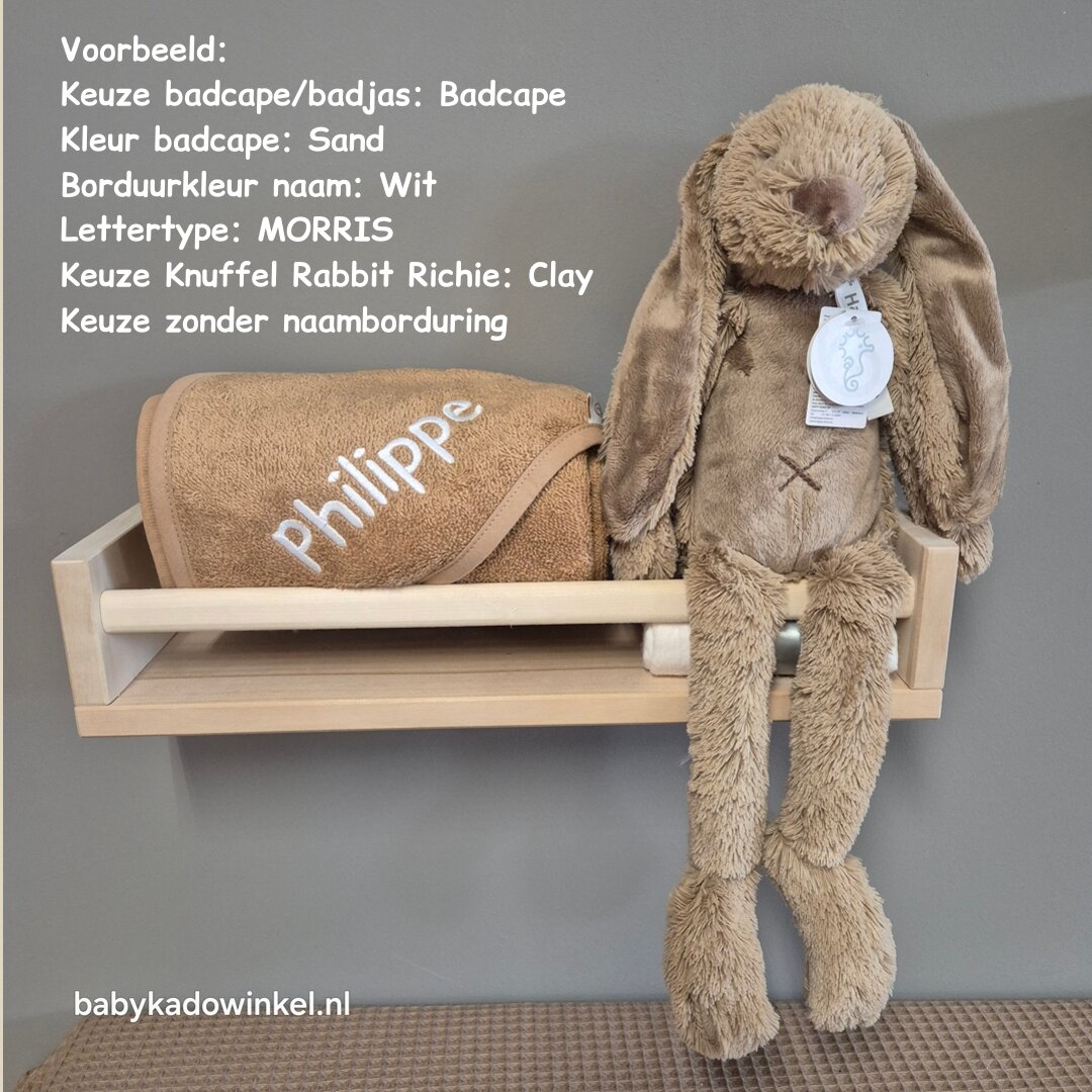 Badcape of Badjas met naam en knuffel Rabbit Richie