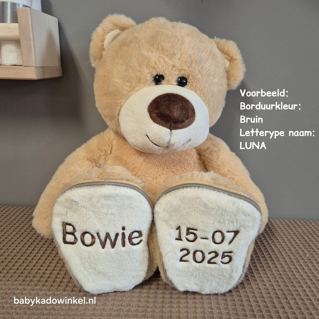 Knuffel Beer Boris 45 cm met naam en datum