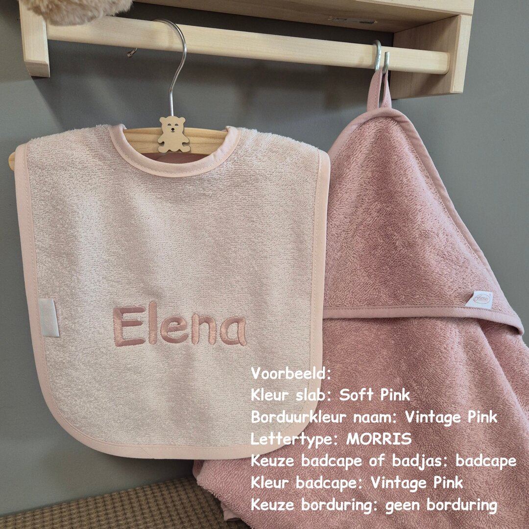 Voorbeeld Slab met naam en badcape of badjas Elena