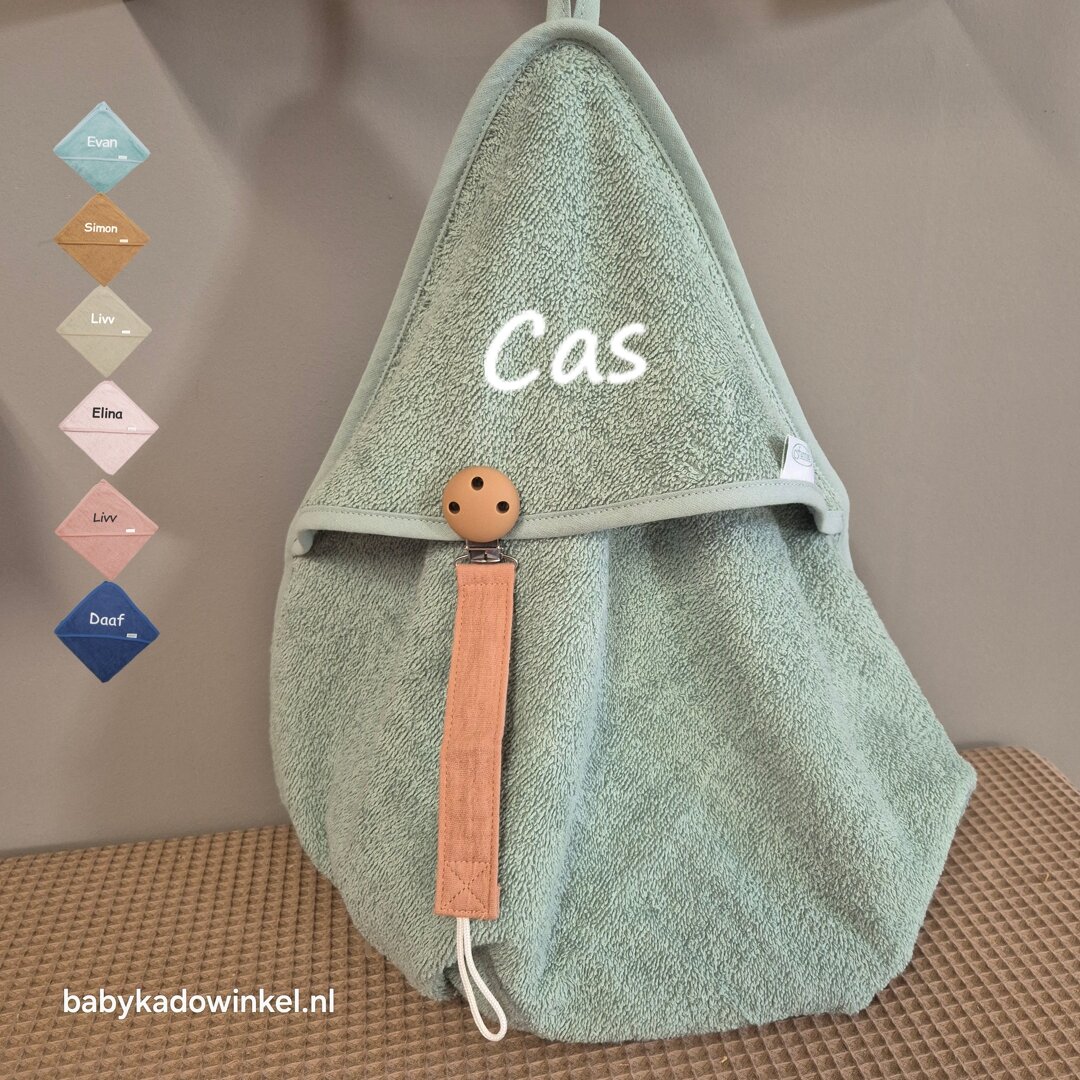 Badcape of Badjas met naam met speenkoord