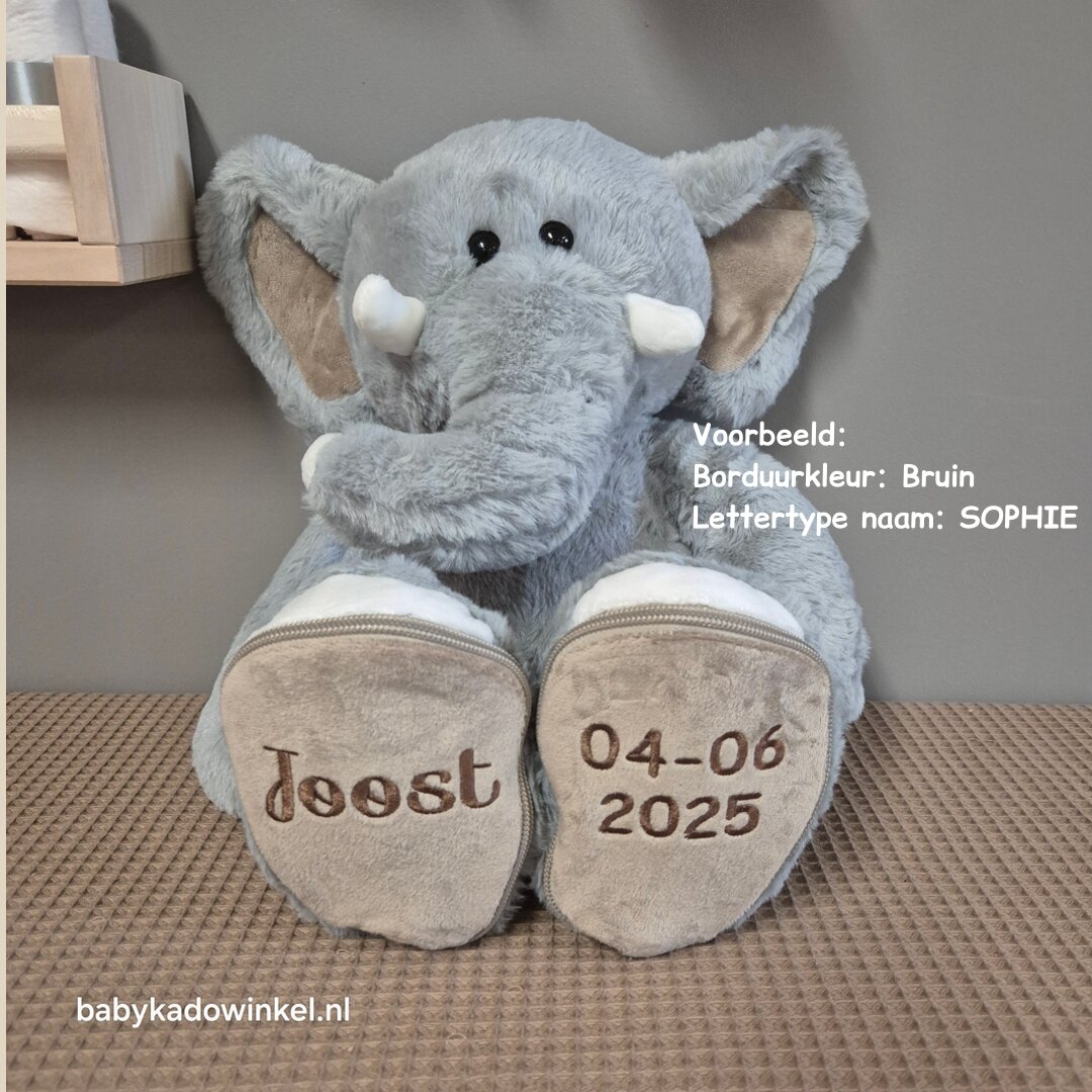 Knuffel Olifant met naam en datum Joost