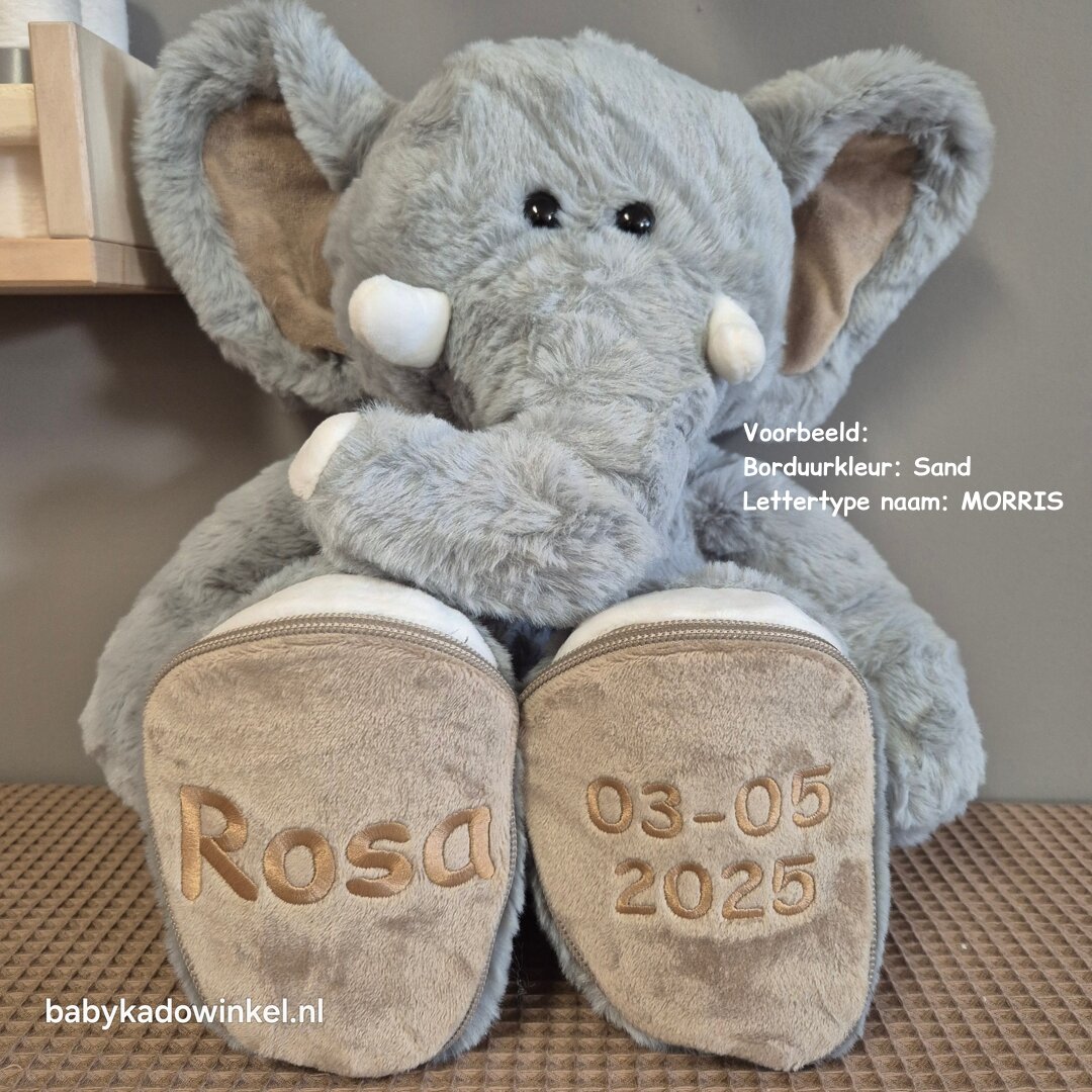 Knuffel Olifant met naam en datum Rosa
