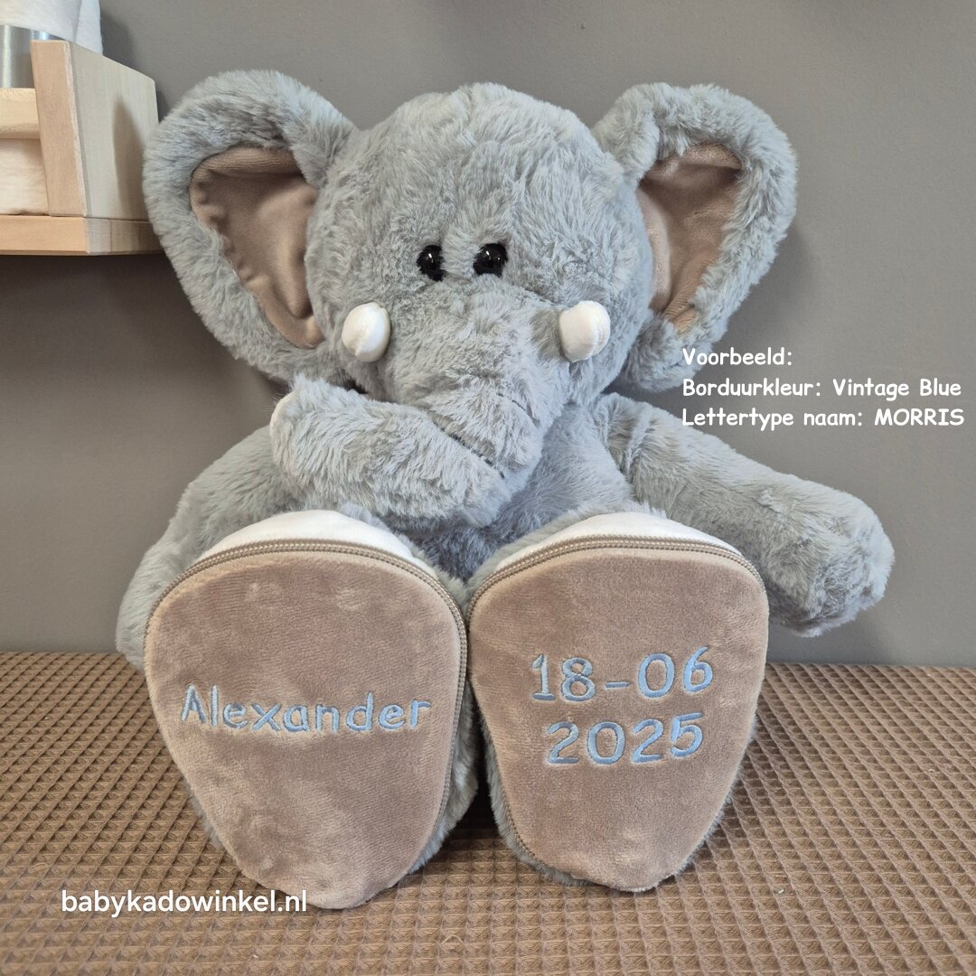 Knuffel Olifant met naam en datum Alexander