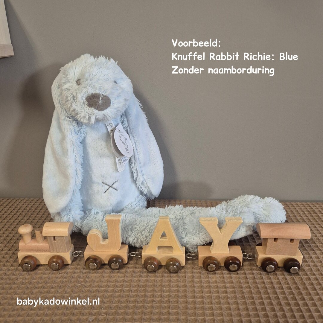 Houten naamtreintje met Knuffel Rabbit Richie Blue Jay