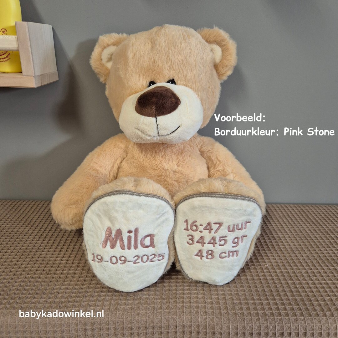 Knuffel Beer Boris met geboortegegevens Mila