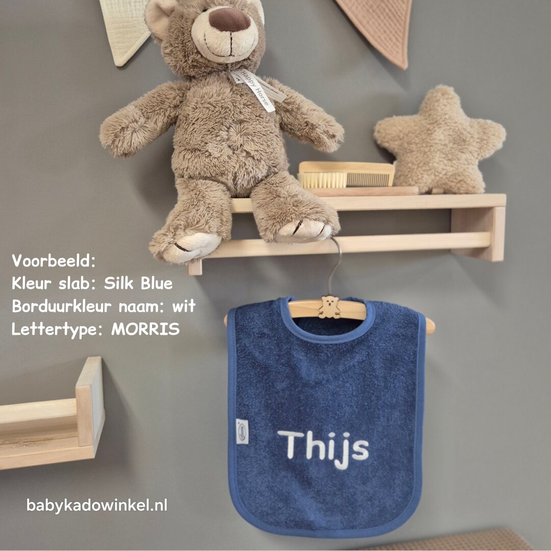 Slabbetje Silk Blue met naam Thijs
