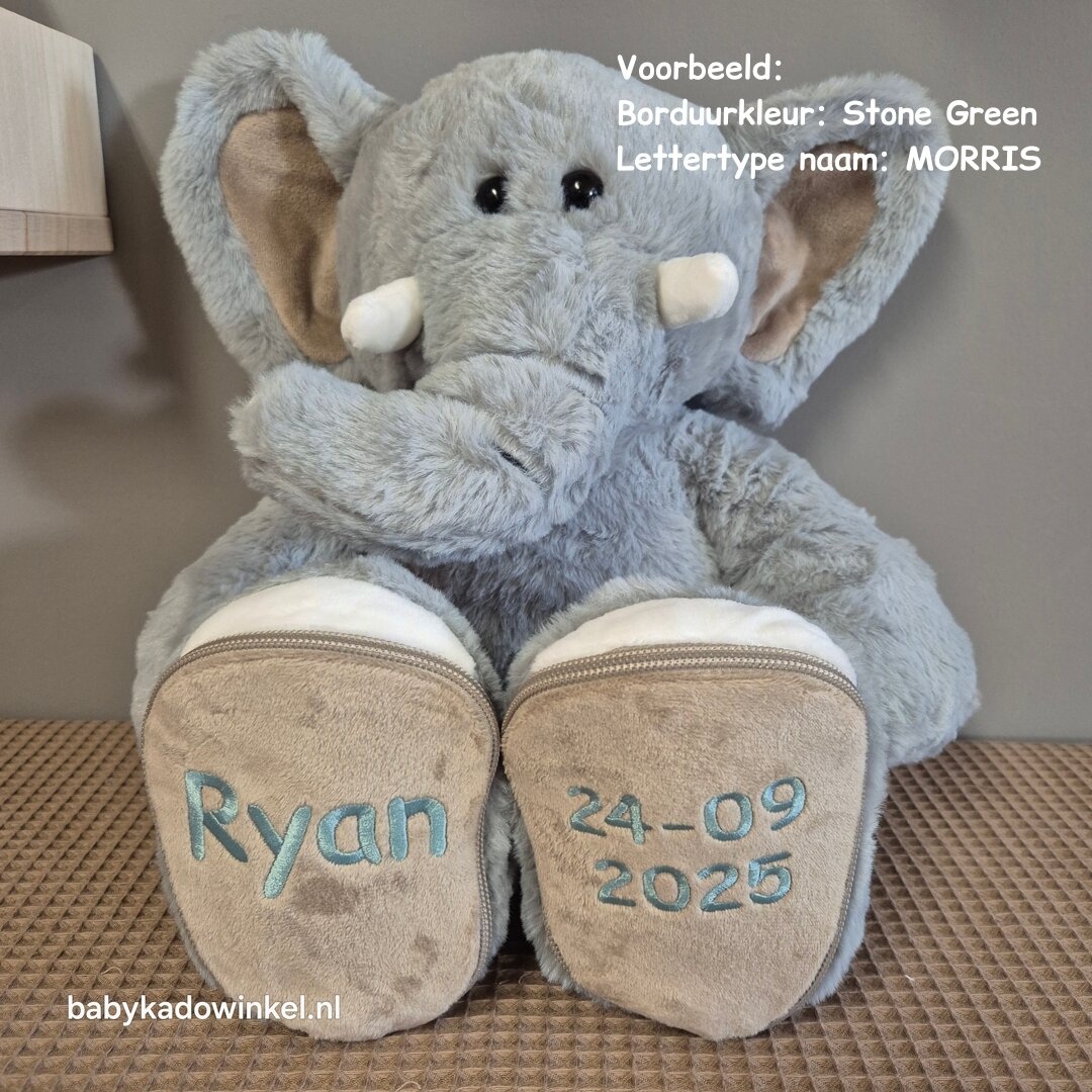 Knuffel Olifant met naam en datum Ryan