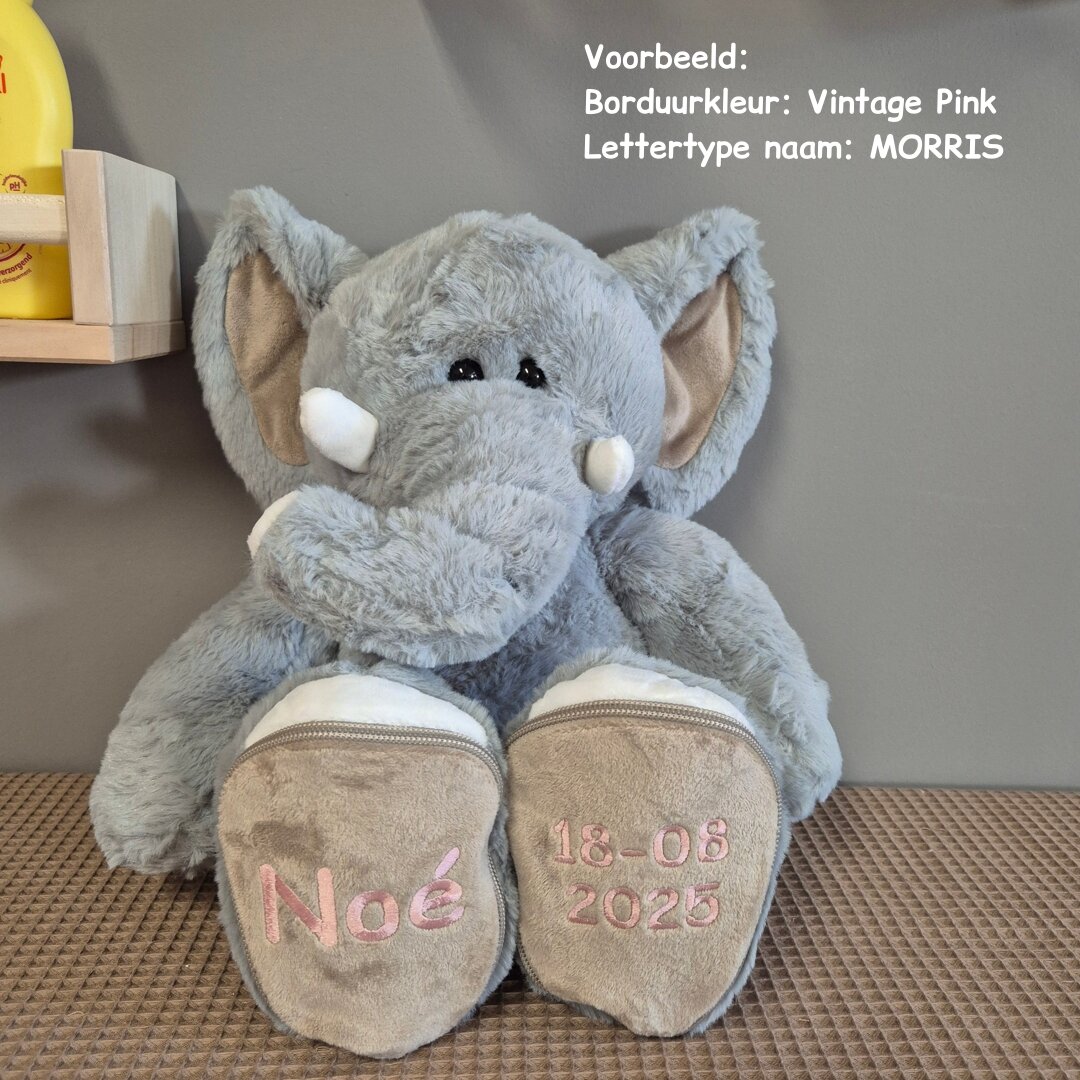 Knuffel Olifant met naam en datum Noe
