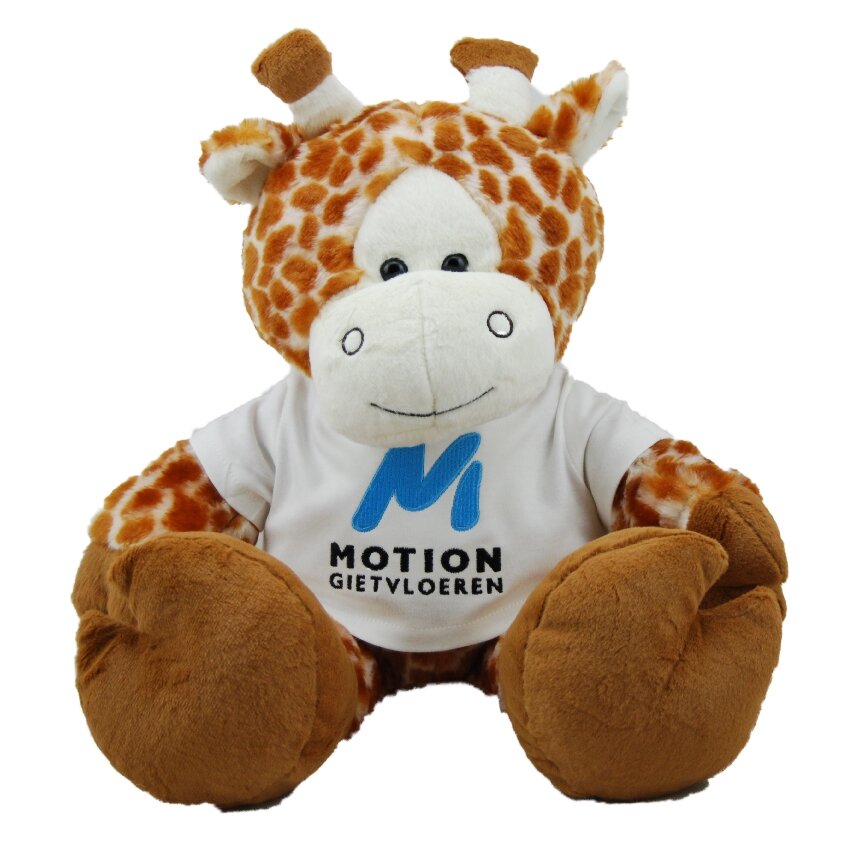 Knuffel Giraf met logo op shirtje Motion Gietvloeren