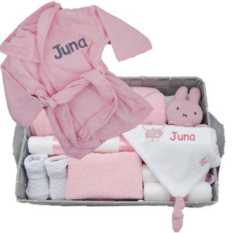 Babymand nijntje met badjasje babyroze met naam