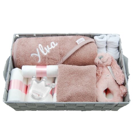 Babymand met badcape stonepink met naam