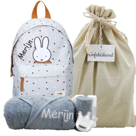 Rugtas Nijntje Miffy Forever grey met naam