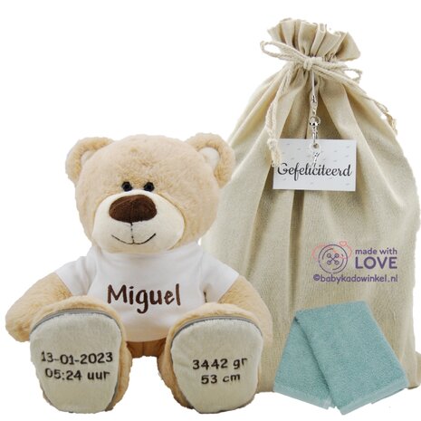 Knuffel Beer Boris met geboortegegevens