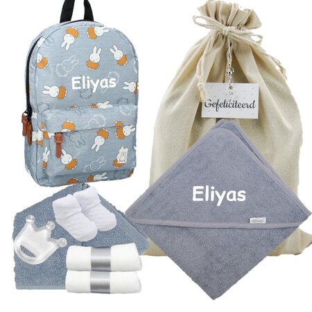 Rugtas Nijntje Miffy Little Explorer grey met naam