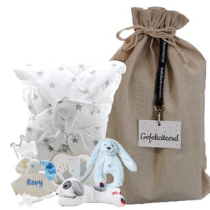 Babypakket omslagdoek babyblauw met naam Babypakket omslagdoek babyblauw met naam