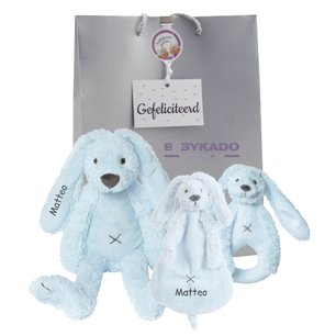 Baby cadeau Rabbit Richie blue met naam Baby cadeau Rabbit Richie blue met naam