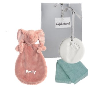 Babypakketje knuffeldoekje Elephant Emily met naam Babypakketje knuffeldoekje Elephant Emily met naam
