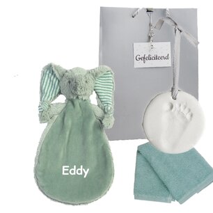 Babypakketje knuffeldoekje Elephant Eddy met naam Babypakketje knuffeldoekje Elephant Eddy met naam
