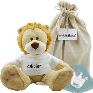 Knuffel leeuw met naam op shirtje Knuffel leeuw met naam op shirtje
