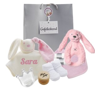 Baby kado met knuffeldoekje babyroze met naam Baby kado met knuffeldoekje babyroze met naam