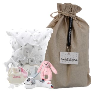 Babypakket omslagdoek babyroze met naam Babypakket omslagdoek babyroze met naam