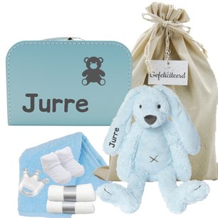 Babykoffertje babyblauw Rabbit Richie met naam Babykoffertje babyblauw Rabbit Richie met naam
