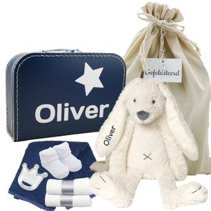 Babykoffertje navy blue Rabbit Richie Ivory met naam Babykoffertje navy blue Rabbit Richie Ivory met naam