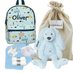 Rugtas Kidzroom mini blue met Rabbit Richie blue met naam Rugtas Kidzroom mini blue met Rabbit Richie blue met naam