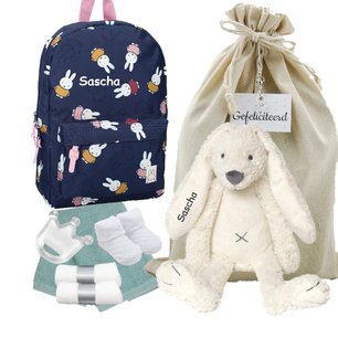 Nijntje Rugtas Miffy Little Explorer met Rabbit Richie Ivory met naam Nijntje Rugtas Miffy Little Explorer met Rabbit Richie Ivory met naam