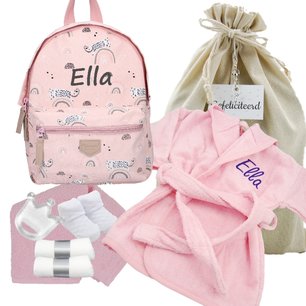 Rugtas Kidzroom mini pink badjasje met naam Rugtas Kidzroom mini pink badjasje met naam