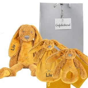Baby cadeau Rabbit Richie ochre met naam Baby cadeau Rabbit Richie ochre met naam
