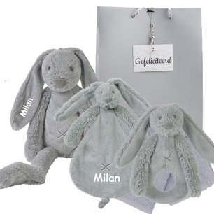 Baby cadeau Rabbit Richie grey met naam Baby cadeau Rabbit Richie grey met naam