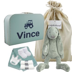 Babykoffertje mint Rabbit Richie Stonegreen met naam Babykoffertje mint Rabbit Richie Stonegreen met naam