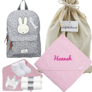 Nijntje Rugtas Funny Days Grey badcape babyroze met naam Nijntje Rugtas Funny Days Grey badcape babyroze met naam