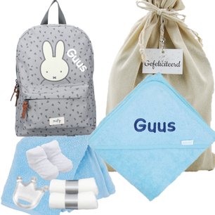 Nijntje Rugtas Funny Days Grey badcape babyblauw met naam Nijntje Rugtas Funny Days Grey badcape babyblauw met naam
