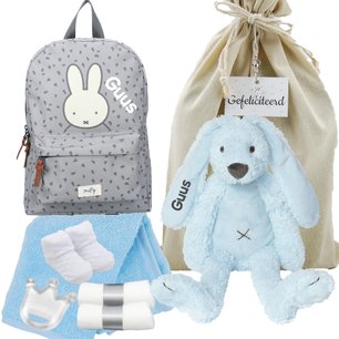 Nijntje Rugtas Funny Days Grey Rabbit Richie blue met naam Nijntje Rugtas Funny Days Grey Rabbit Richie blue met naam