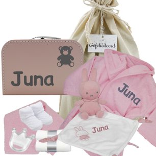 Babykoffertje roze met badjasje en nijntje roze met naam Babykoffertje roze met badjasje en nijntje roze met naam