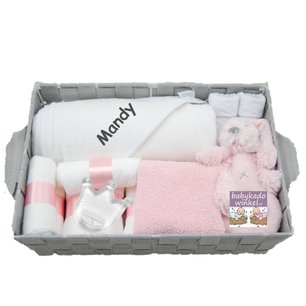 Babymand badcape wit velours met naam babyroze Babymand badcape wit velours met naam babyroze