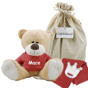 Knuffel Beer Boris 45 cm met naam op copper shirtje Knuffel Beer Boris 45 cm met naam op copper shirtje